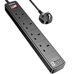 Extension Lead with 4 USB Slots (3.4A, 1 Type C and 3 USB-A Ports),POWSAF Power Strip Extension cord with 4 way plug extension Socket and 2M Extension Cable for Home Office Travel,Black