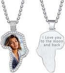 Africa Map Pendant Picture Necklace Personalized Photo CZ Diamond Pendant Platinum Plated Custom Necklaces for Women Men 18'' 20'' 22inch 24'' Chain Memorial Jewelry for Loss of Father