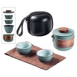 Mini Travel Ceramic Tea Pot Set Chinese Kung Fu Teapot, 1 Pot 2 Cups Porcelain Teacups with Tea Infuser Portable Bag for Outdoor Picnic (Green)