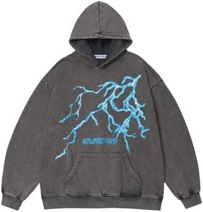 Aelfric Eden Mens Lightning Graphic Hoodies Print Oversized Unisex Vintage Hoodie Y2k Streetwear Hooded Sweatshirt Casual Pocket Pullover Grey XL