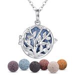 INFUSEU Aromatherapy Essential Locket Necklace, Tree of Life Oil Diffuser Pendant Perfumes Personalised Cubic Zircon Silver Plated with 5 Natural Lava Rock Stones & Chain 24"