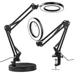 10X Magnifying Glass with Light and Stand 2-in-1 Desk Lamp with Heavy Base & Clamp 3 Color Dimmable LED Lighted Magnifier Hands Free for Close Work, Precision Machinery Repair, Reading, Craft