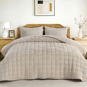 Oversized King Greek Velvet Quilt Set, 3× Softer Luxe Sheen, 100% Cotton Backing, 150GSM Down-Alternative Fill, Extra-Wide 112×106" Hotel-Style Luxury Coverage (1 Quilt + 2 Pillow Shams), Sandshell