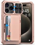 Vihibii for iPhone 15 Pro Case Wallet with Slide Camera Cover, Built-in Card Holder (4 Cards) & Kickstand, Heavy Duty Shockproof Rugged Phone Protective Case for iPhone 15 Pro 5G 6.1" 2023, Rose Gold