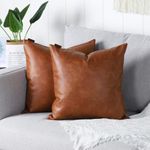 Mandioo Set of 2 Faux Leather Decorative Throw Pillow Covers Modern Solid Outdoor Cushion Cases Luxury Pillowcases for Couch Sofa Bed 16x16 Inches Brown