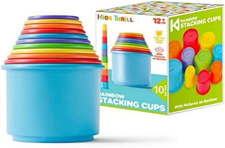 KIDSTHRILL Rainbow Colors Baby Stacking Cups for Toddlers, Tall Baby Stacking Toys Nesting Cups, Drain Holes for Bath Toys, Educational & Motor Skills Sorting & Nesting Toys for 1 2 3 Years Old