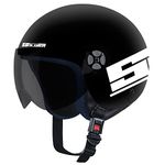 Steelbird Junior Soldier Open Face Helmet for Kids with Extra Free Clear Visor (XX-Small 520 MM, Dashing Black with Smoke Visor)