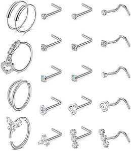 JFORYOU 20G Nose Studs Nose Rings Hoop Surgical Steel CZ Opal Nose Rings Piercings Hoop Jewelry Various Style and Color