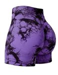 YEOREO Professional Tie Dye Seamless Biker Shorts for Women 3.6" Booty Scrunch Workout Shorts High Waisted Gym Yoga Shorts Violet L