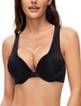 Plusfreeee Racerback Bra Push Up Thick Padded Seamless Front Closure Underwire Support Bra Add Cup Size Black