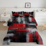 Feelyou Red Black and Grey Comforter Geometric Artistic Smear Comforter Set Abstract Graffiti Art Bedding Set Contemporary Modern Brush Design Duvet Set Room Decor Quilt Set King Size