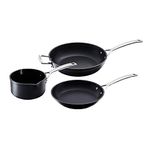 Le Creuset Toughened Non-Stick Cookware Set-3 Pieces, 16, 24, 26 cm, Aluminium, Black, 51804000010002