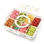 joyddo Divided Serving Tray with Lid,Snack Box with 8 Compartments Portable Snack Tray,Removable Platters Snack Container for Veggie Fruits Snacks Nuts,for Picnic Party Travel(with 4 Forks)