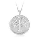 Tuscany Silver Women's 925 Sterling Silver Rhodium Plated 19.5 mm Round Tree of Life Locket Pendant on 25PG Panza Curb Chain of Length 46 cm/18 Inch