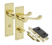 Golden Grace Victorian Scroll Polished Brass Bathroom Door Handles & 64mm Bathroom Lock Set Polished Brass Finish