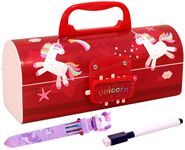 Toyshine Pencil Box With Code Lock Pen Case Large Capacity Multi-Layer Multi-Function Storage Bag Secret Compartment Pencil Box - Unicorn Dark Red - Plastic