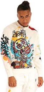 SCREENSHOT Mens Urban NYC Graffiti Hip Hop Fleece Pullover Active Fashion Crew Neck Sweatshirt Top, F11264-cream, Large