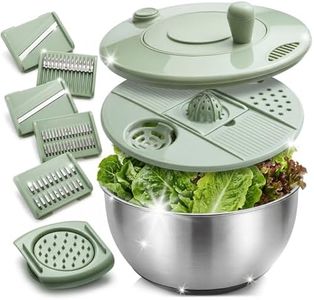 Salad Spinner, Stainless Steel Salad Spinner Large, Lettuce Spinner Washer & Dryer, Salad Spinner with Slicer/Grater Inserts, Fruit & Vegetable Spinner Bowl for Kitchen Prep