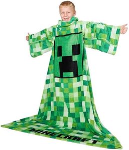 Minecraft Blanket with Sleeves for Boys - Blanket to Put On for Children and Teenagers - One Size Blanket with Sleeves, Green, One Size