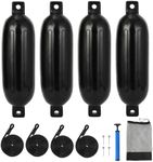 GarveeLife 4 Pack Boat Fenders, 8.5x27 Inch Inflatable Boat Bumpers with 4 Ropes, Air Pump and Storage Bag, Ideal for 10-37ft Boats, Docking, Fishing Boats and Yachts, Black