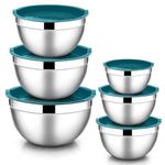 E-far Mixing Bowls with Lids, 12-Piece Stainless Steel Salad Bowls Metal Nesting Bowls for Baking Cooking and Prepping, Airtight Lids & Stackable Design, Size 7, 4.5, 3, 1.5, 1.2, 0.7 QT (Blue)