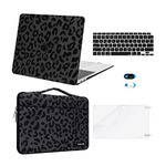 MOSISO Compatible with MacBook Air 13 inch Case 2022-2018 Release A2337 M1 A2179 A1932 Retina Display, Plastic Leopard Grain Hard Shell&Sleeve Bag&Keyboard Skin&Webcam Cover&Screen Protector, Black