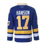 Hanson Brothers Charlestown Chiefs 16 Jack 17 Steve 18 Jeff Slap Shot Movie Ice Hockey Jersey (17 Blue, Large)