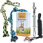 Kelbuna Tether tug Outdoor Dog Toy, Spring Pole for Dogs. Great Flirt Pole for Dogs Heavy Duty, Spring Pole for Pitbull/Dog tug Toy - Stainless Steel Spring, swivels, Carabiner & Bonus Dog Rope Toy