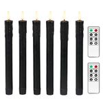 Fanna 10'' Black Flameless Taper Candles with 2 Remote Included, Warm White Light, Battery Operated Candles with Timer for Halloween,Set of 6