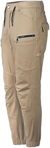 BIG BEE Utility Cotton Cargo Pants Cuffed Work Trousers Stretch Belt Loop Khaki