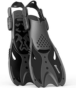 EMSINA Snorkel Fins Adjustable Buckles Open Heel Swim Flippers Travel Size Short Swim Fins for Snorkeling Diving Swimming Adult Men Womens (BlackXL)