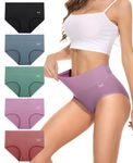 PULIOU Womens Knickers Ladies High Waisted Cotton Underwear Panties Briefs Full Back Coverage Comfy Stretchy Slight Tummy Contorl Multipack of 5