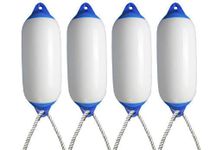 Majoni 4 X WHITE/BLUE BOAT FENDERS (INFLATED) - SIZE 4 + FREE ROPE