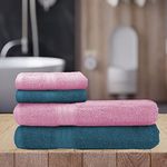 Sassoon Anatolia 4 Pc Towel Set in 500 GSM (Teal-Pink) 2 Bath Towel & 2 Face Towel