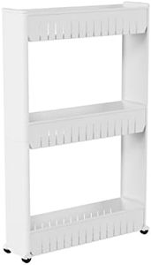 Lavish Store 3-Tier Rolling Cart-Narrow-Space Kitchen or Bathroom Slim Slide Shelves-Organization and Storage Furniture, (L) 19.5” x (W) 5” x (H) 28”, White