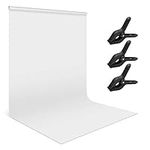 Andoer Photography Backdrop White Screen Curtain with 3 Clamps 2 * 3m/7 * 10ft Background Washable Ironable Anti-Wrinkle Polyester for Portrait Product Photo Studio Shooting Video Filming