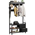 Buluri Coat Stand, 5 In 1 Design Coat and Shoe Rack with 17 Hooks & 2 Fabric Drawers, Metal Frame, Freestanding Hall Tree for Hallway, Entryway, Living Room, Bedroom (Black)