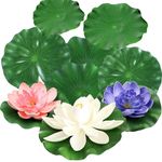 MHYGKTXRA 9pcs Floating Foam Lotus Flowers with Artificial Lotus Leaves, Artificial Pond Plants Ornaments for Pool Aquarium Water Decoration, Colorful