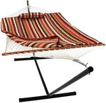 Sunnydaze Rope Hammock with 12-Foot Stand and Hammock Pad - 275-Pound Capacity - Tropical Orange