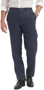 Men's 100% Linen Pants, Lightweight Breathable Casual Pants Regular Fit Summer Beach Yoga Trousers Blue