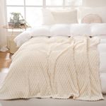 Puncuntex Cream White Throw Blanket 90"×90" inches Fuzzy 3D Jacquard Decorative Flannel Fleece Super Soft Plush Cozy Blanket for Couch Sofa Chair Lightweight