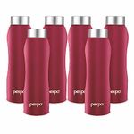 Pexpo Bistro Stainless Steel Fridge Cooling/Sports Water Bottle 1 Litre, Crimson Red, Pack of 6|Steel Cap Single Walled|Easy Grip | Leakproof Water Bottle for Home, Office, Gym, School, Yoga, Trekking