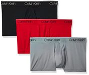 Calvin Klein Men's Micro Stretch 3-Pack Low Rise Trunk, Black, Convoy, Red Gala, Medium