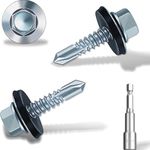 4.8x19 mm Self-Drilling Roofing Screws, 110 pcs Hex Head Self Tapping Screws, Hex Head Self-Drilling Roof Screws with Rubber Sealing Washer. with Hex Socket, Zinc Plat.