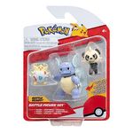 Pokémon PKW3051 3 Pack-Features 2, Pancham and 3-Inch Wartortle Battle Figures, Togepi, Pam-pam, Schillok