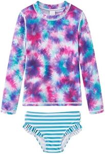 UMELOK Little Girls Long Sleeve Swimsuit Rashguard Swimwear Blue, Tie Dye 7Y