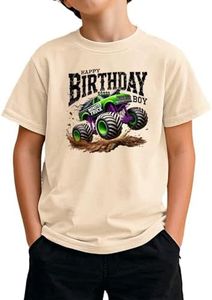 Birthday Boy Shirt Toddler Boys 2t 3t 4T 5T 6T Birthday Short Sleeve Monster Truck Funny T-Shirt Top (Beige 2,5-6T)