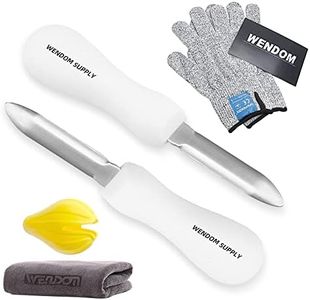 WENDOM Oyster Shucking Knife and Gloves Set Included 2pcs Oyster Shucker Opener New Haven Style, Cut Resistant Glove Professional Guard (1Cloth+1Squeezer)