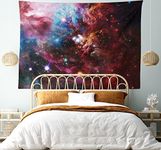 Space Decorations Collection, Space Nebula with Star Cluster in the Cosmos Universe Galaxy Solar Celestial Zone, Bedroom Living Room Dorm Wall Hanging Tapestry, 80W X 60L Inch, Teal Red Pink