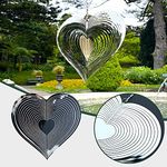 Spiral Heart Wind Chime 360 Degrees Spinners Hanging Sign Tree Pendant Suncatcher Metal Garden Ornament Decor For Outdoor Indoor Home Bedroom Living Room Window Corridor Yard Decoration